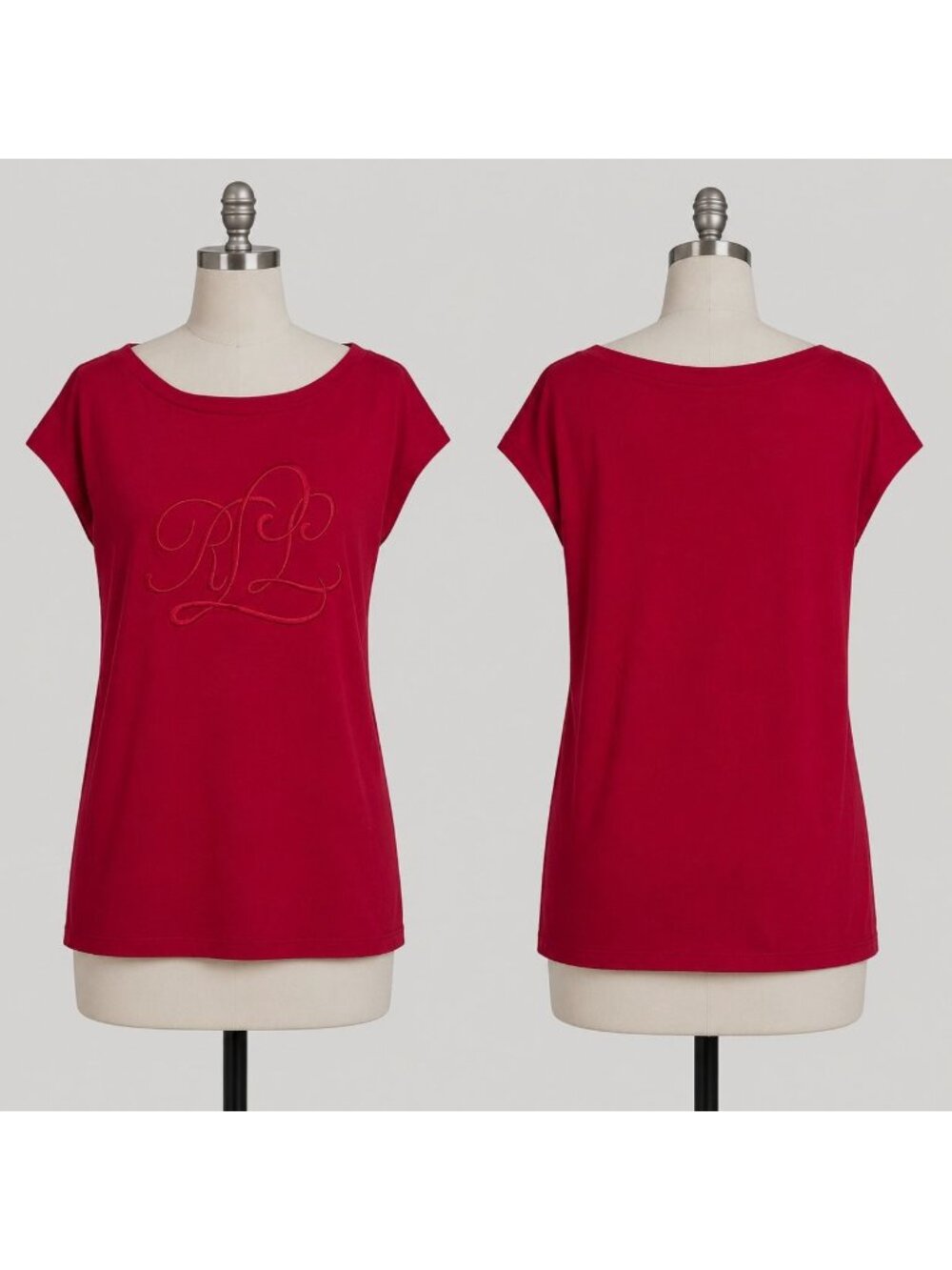 Lauren Ralph Lauren Women Red Embroidered Logo Short Sleeve Cotton Top Size S